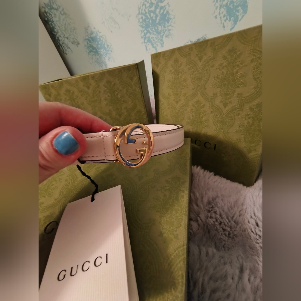 Gucci Blondie Thin White Belt Sz 115 / 46 - Picture 6 of 7